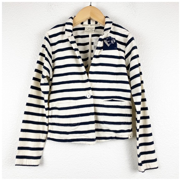 NWT Scotch R’Belle Beige & Blue Striped Blazer Size 6